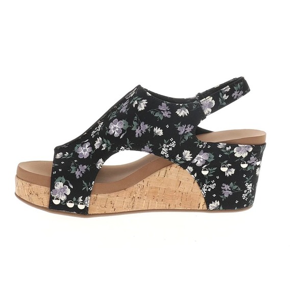 Corkys Shoes - Corkys Carley Womens Black Floral Wedge Sandals Slingback Size 10 NEW